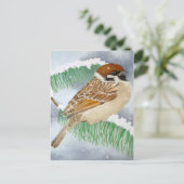 Sparrow in de winter briefkaart (Staand voorkant)