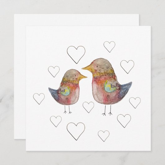 Sparrow in Love, Hearts Pattern Waterverf (Voorkant / Achterkant)