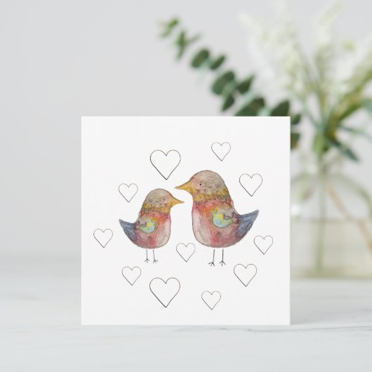 Sparrow in Love, Hearts Pattern Waterverf (Staand voorkant)