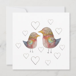 Sparrow in Love, Hearts Pattern Waterverf
