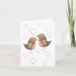 Sparrow in Love, Hearts Pattern Waterverf Notitiekaartje