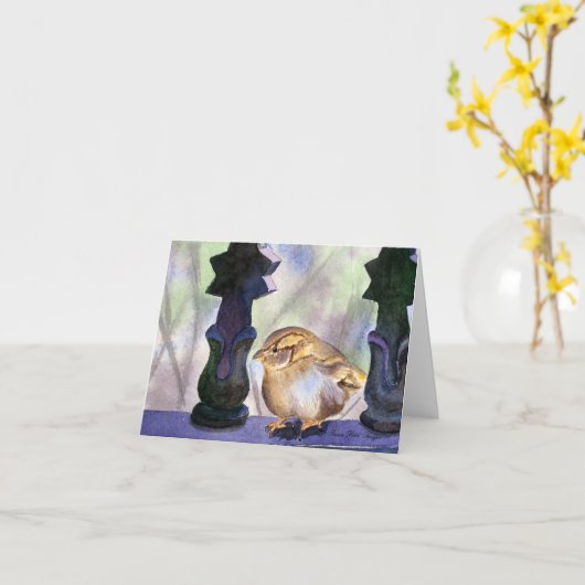 Sparrow in Waiting Note Kaart (Gele Bloem)