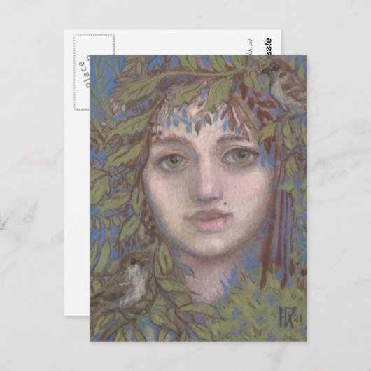 Sparrow Lady Surreal Fantasy Art Portret Painting Briefkaart (Voorkant / Achterkant)