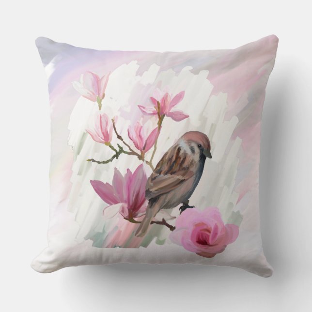 Sparrow Magolia Floral Sierkussen (Voorkant)