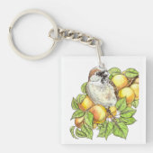 Sparrow on a apricot tak sleutelhanger (Voorkant)