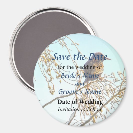 Sparrow on a Winter Branch Save the Date Magneet (Voorkant / Achterkant)