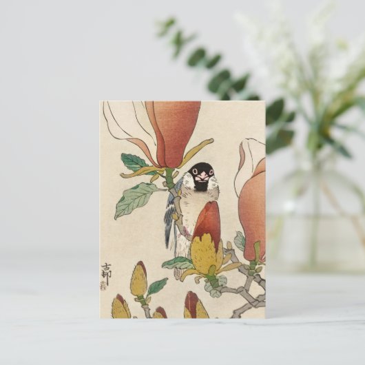 Sparrow on Blooming Magnolia Branch van Ohara Koso Briefkaart (Staand voorkant)