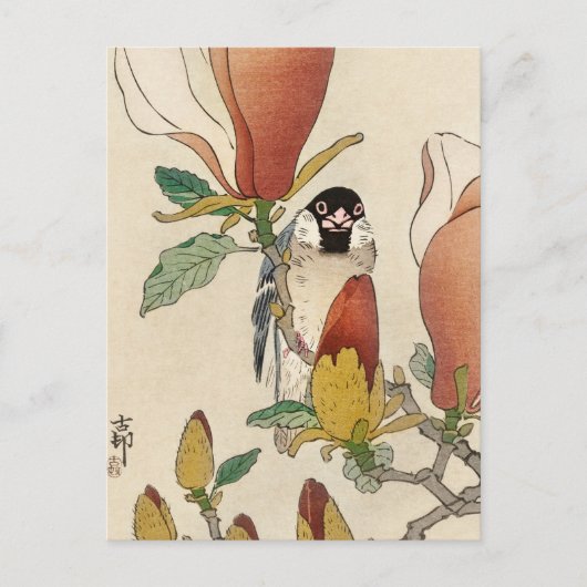 Sparrow on Blooming Magnolia Branch van Ohara Koso Briefkaart (Voorkant)