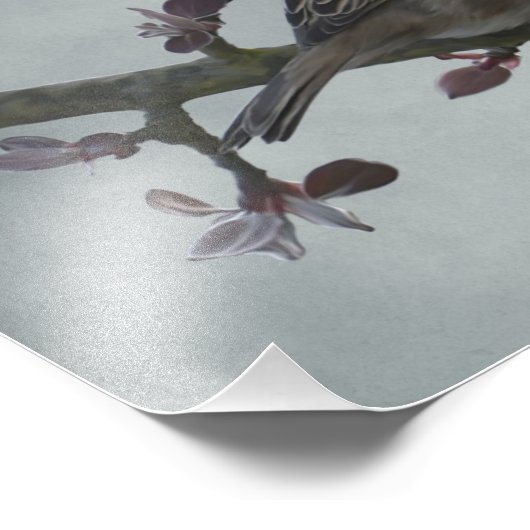 Sparrow on Branch Foto Afdruk (Hoek)