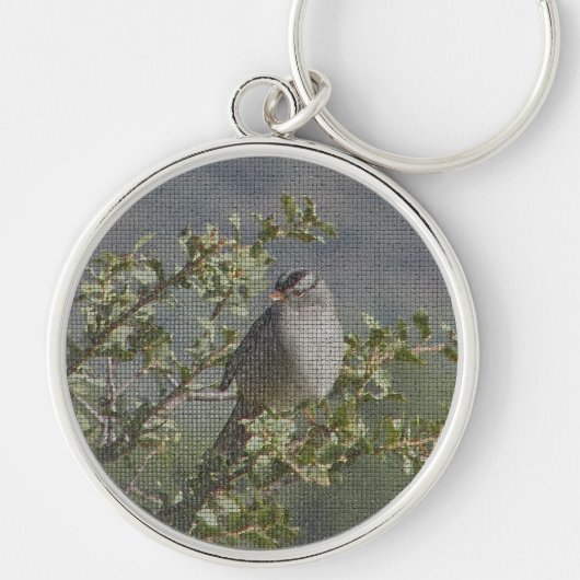 Sparrow on Branch Photo Birdwatcher Mosaic Bird Sleutelhanger (Voorkant)