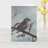 Sparrow on Branch Photo Kaart (Gele Bloem)