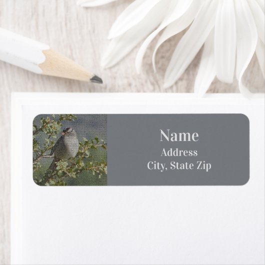 Sparrow on Branch Photo Mosaic Pattern Natuur Etiket (Insitu)