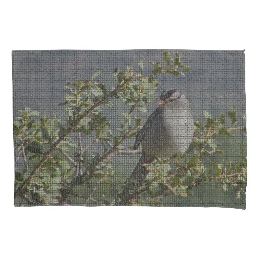 Sparrow on Branch Photo Mosaic Pattern Natuur Kussensloop (Voorkant)