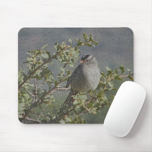 Sparrow on Branch Photo Mosaic Pattern Natuur Muismat (Met muis)