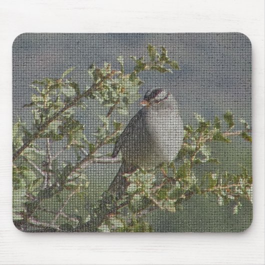 Sparrow on Branch Photo Mosaic Pattern Natuur Muismat (Voorkant)