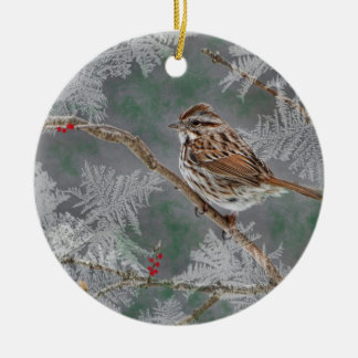 Sparrow on twigant ornamant keramisch ornament