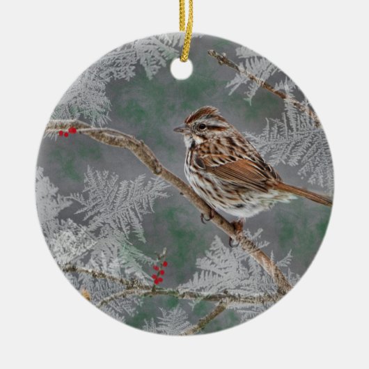 Sparrow on twigant ornamant keramisch ornament (Voorkant)