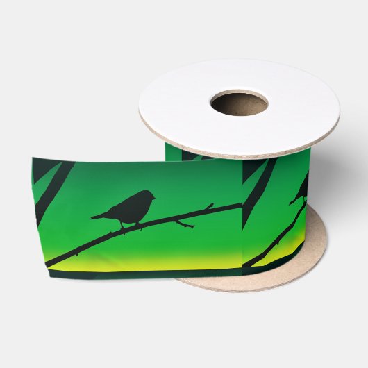 Sparrow Silhouette op Limonene Satijnen Lint (Spoel)