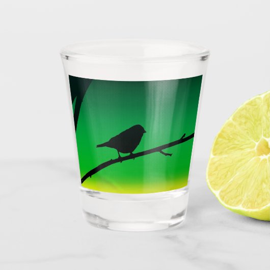 Sparrow Silhouette op Limonene Shot Glas (Voorkant)