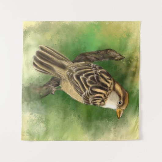 Sparrow Tapestry Kleine Vogel - Schilderij Wandkleed (Voorkant (horizontaal))