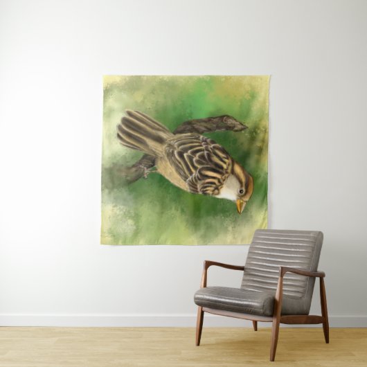 Sparrow Tapestry Kleine Vogel - Schilderij Wandkleed (In Situ (horizontaal))