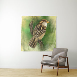 Sparrow Tapestry Kleine Vogel - Schilderij Wandkleed