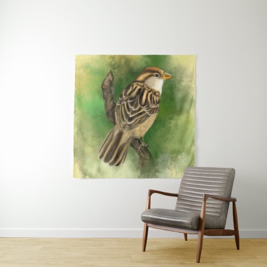 Sparrow Tapestry Kleine Vogel - Schilderij Wandkleed (In situ)