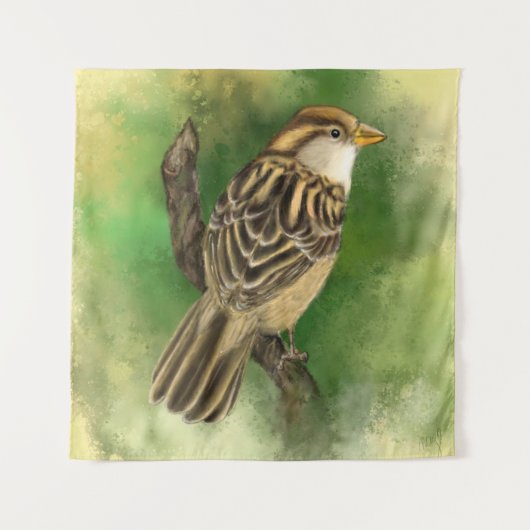 Sparrow Tapestry Kleine Vogel - Schilderij Wandkleed (Voorkant)