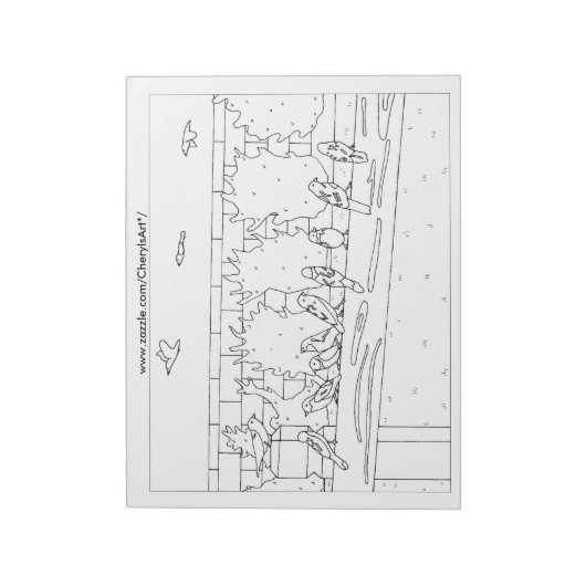 Sparrows Birds Sitting on Rail Outline Colour Notitieblok (Linkerzijde)