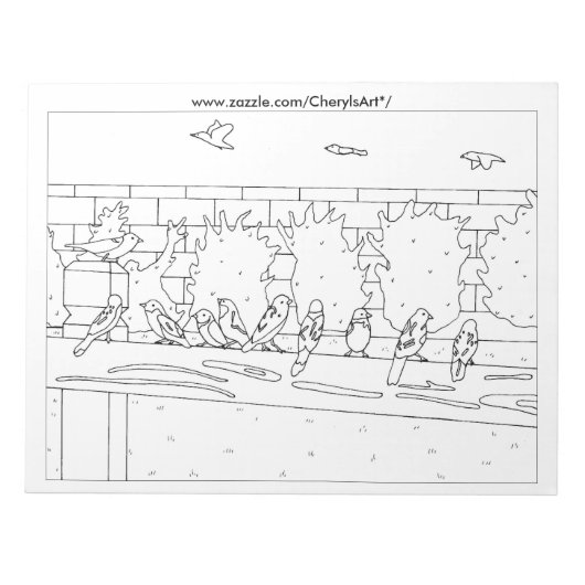 Sparrows Birds Sitting on Rail Outline Colour Notitieblok (Voorkant)