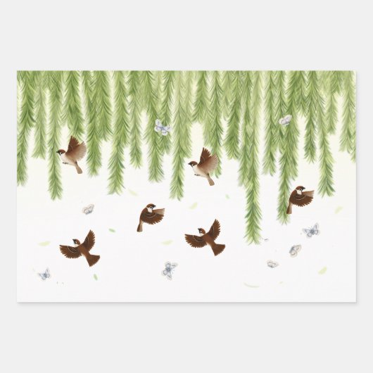 Sparrows & Butterflies onder een weesvrij Inpakpapier Vel (Voorkant)
