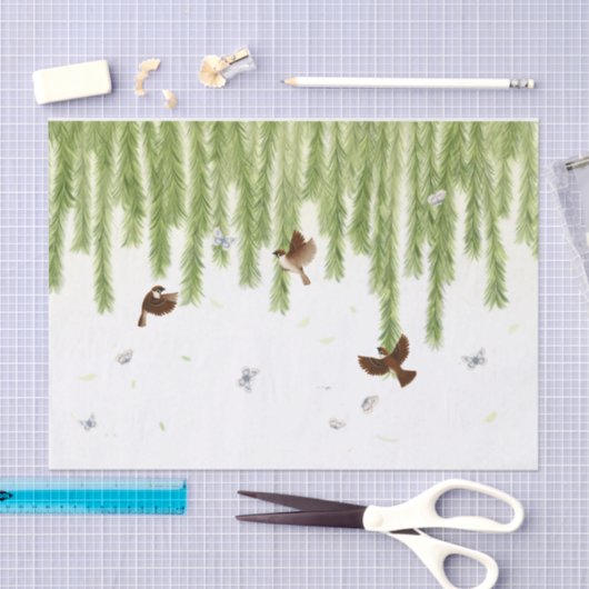 Sparrows & Butterflies onder een weesvrij Tissuepapier (Craft)