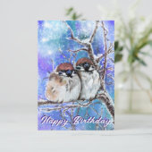 Sparrows Couple in Winter Birthday Kaart - schilde (Staand voorkant)