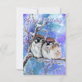 Sparrows Couple in Winter Birthday Kaart - schilde (Achterkant)