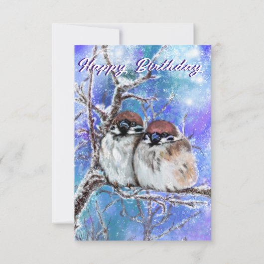 Sparrows Couple in Winter Birthday Kaart - schilde (Achterkant)