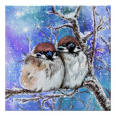 Sparrows Couple in Winter Poster - schilderen (Voorkant)