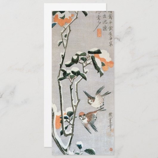 Sparrows en Camellia op sneeuw door Ando Hiroshige (Voorkant / Achterkant)