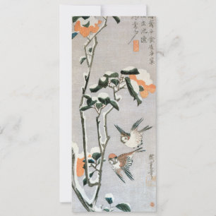 Sparrows en Camellia op sneeuw door Ando Hiroshige