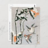 Sparrows en Camellia op sneeuw door Ando Hiroshige Briefkaart (Voorkant / Achterkant)