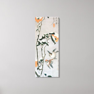 Sparrows en Camellia op sneeuw door Ando Hiroshige Canvas Afdruk