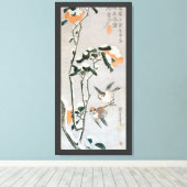 Sparrows en Camellia op sneeuw door Ando Hiroshige Canvas Afdruk (Insitu (Houten vloer))
