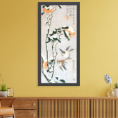 Sparrows en Camellia op sneeuw door Ando Hiroshige Canvas Afdruk (Insitu (Woonkamer))