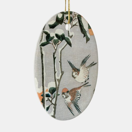 Sparrows en Camellia op sneeuw door Ando Hiroshige Keramisch Ornament (Rechts)