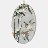 Sparrows en Camellia op sneeuw door Ando Hiroshige Keramisch Ornament (Links)