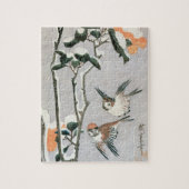 Sparrows en Camellia op sneeuw door Ando Hiroshige Legpuzzel (Verticaal)