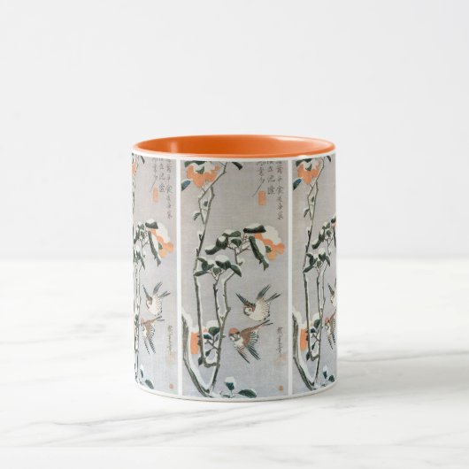 Sparrows en Camellia op sneeuw door Ando Hiroshige Mok (Midden)