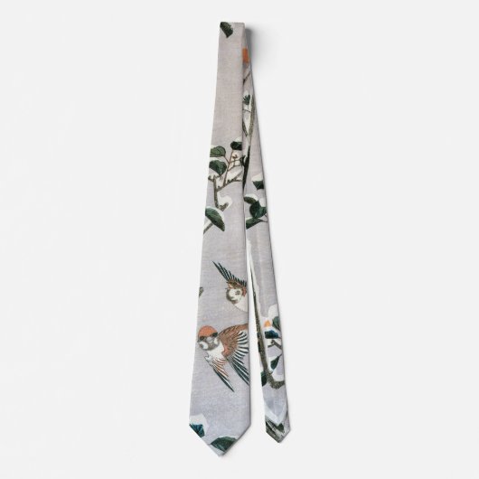 Sparrows en Camellia op sneeuw door Ando Hiroshige Stropdas (Voorkant)