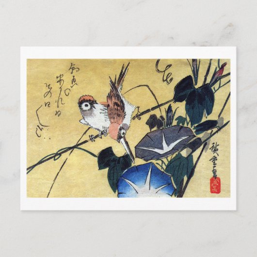 Sparrows en Morning Glory, Hiroshige Briefkaart (Voorkant)