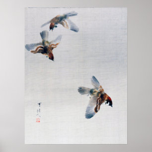 Sparrows Flying, Watanabe Seitei Poster