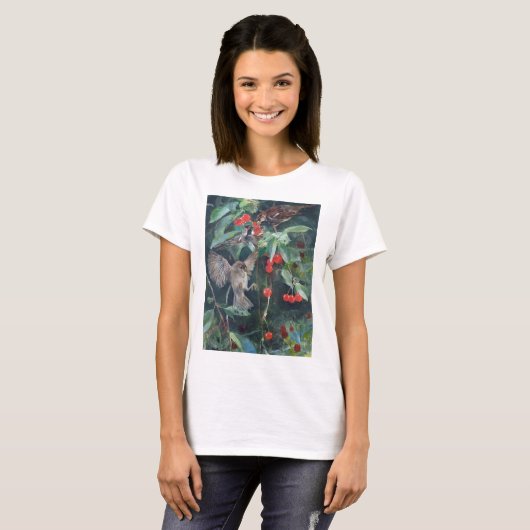 Sparrows in a Cherry Tree, Bruno Liljefors T-shirt (Voorkant volledig)
